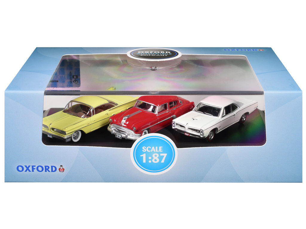 Pontiac Set of 3 Cars "100th Anniversary 2026" 1/87 (HO) Scale Diecast Model Cars by Oxford Diecast