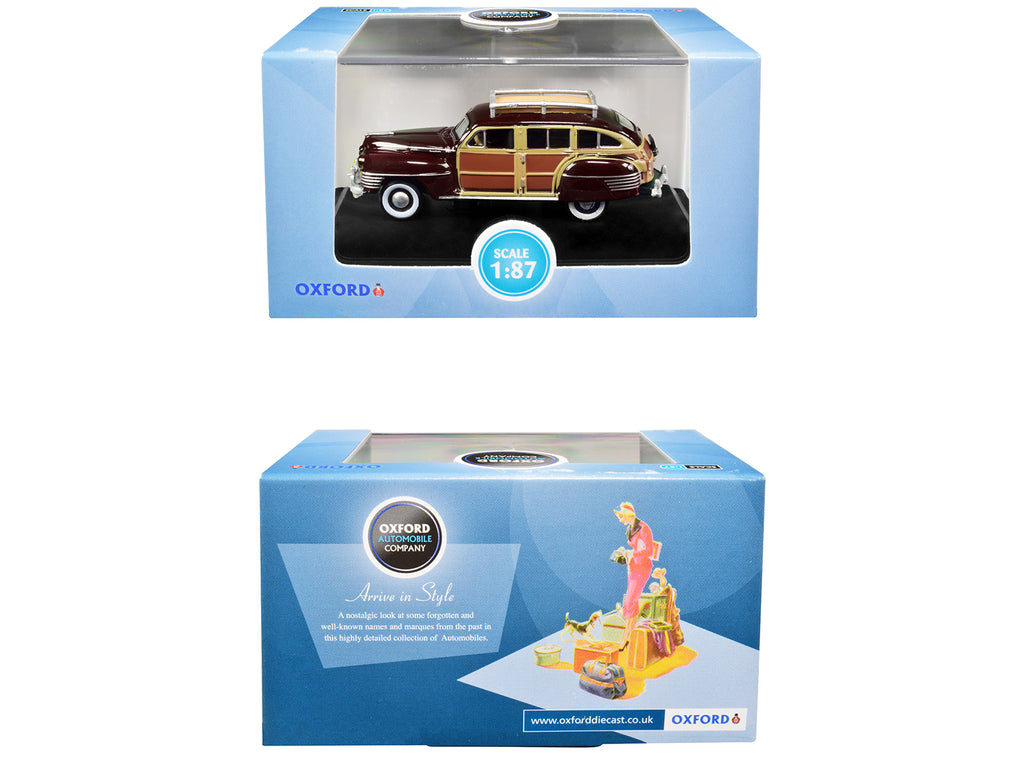 1942 Chrysler Town and Country Woody Wagon Regal Maroon with Roof Rack 1/87 (HO) Scale Diecast Model Car by Oxford Diecast - image 3