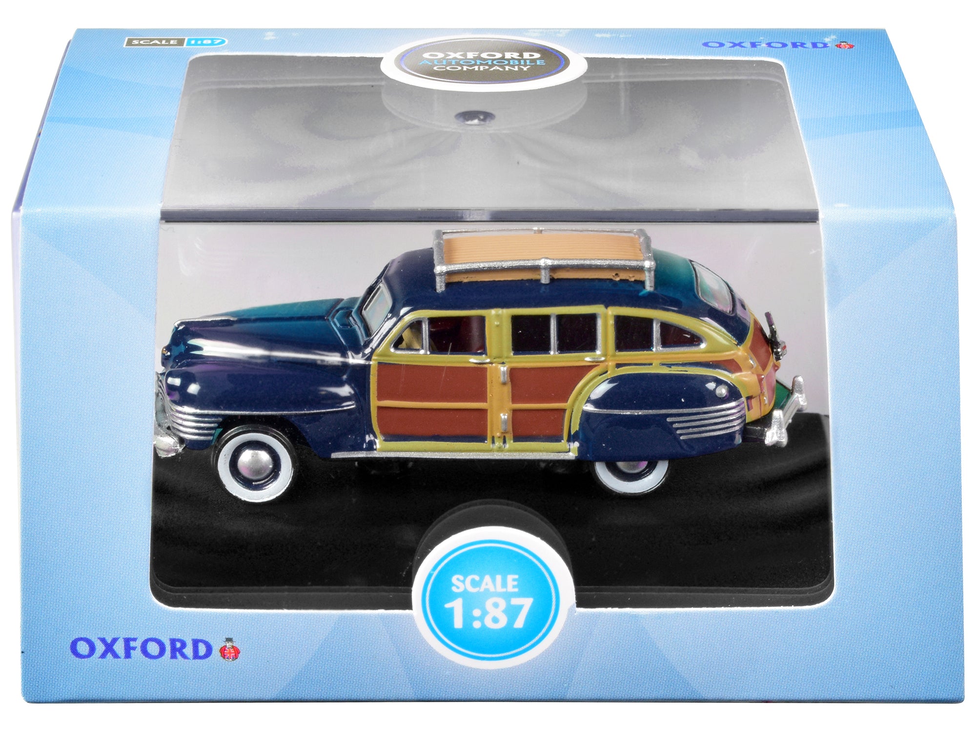1942 Chrysler Town & Country Woody Wagon South Sea Blue with Wood Panels and Roof Rack 1/87 (HO) Scale Diecast Model Car by Oxford Diecast - image 3