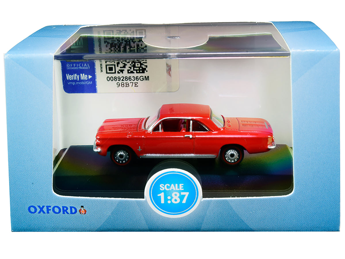 1963 Chevrolet Corvair Coupe Riverside Red with Red Interior 1/87 (HO) Scale Diecast Model Car by Oxford Diecast - image 3