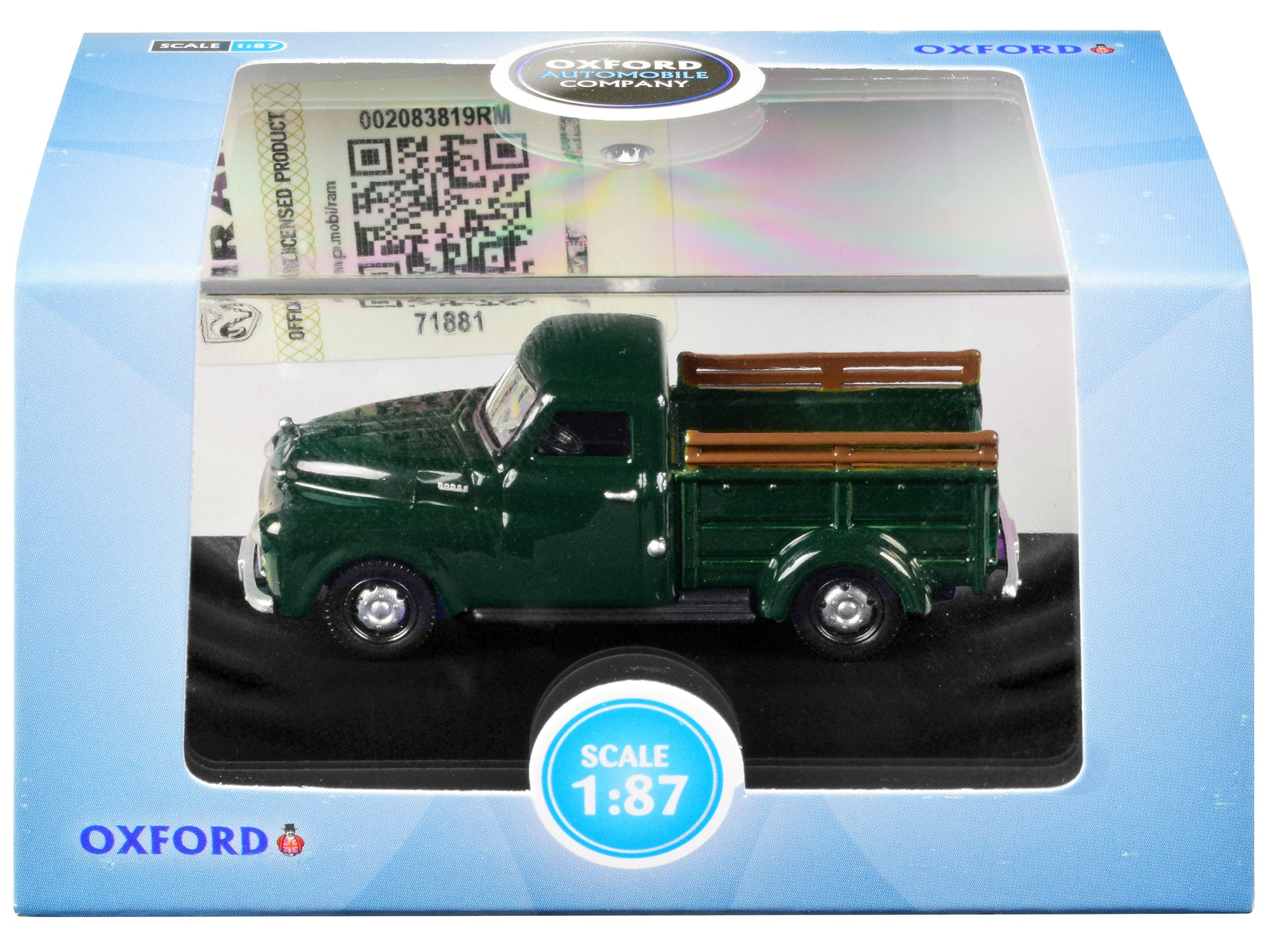 1948 Dodge B-1B Pickup Truck Dark Green 1/87 (HO) Scale Diecast Model Car by Oxford Diecast - image 3