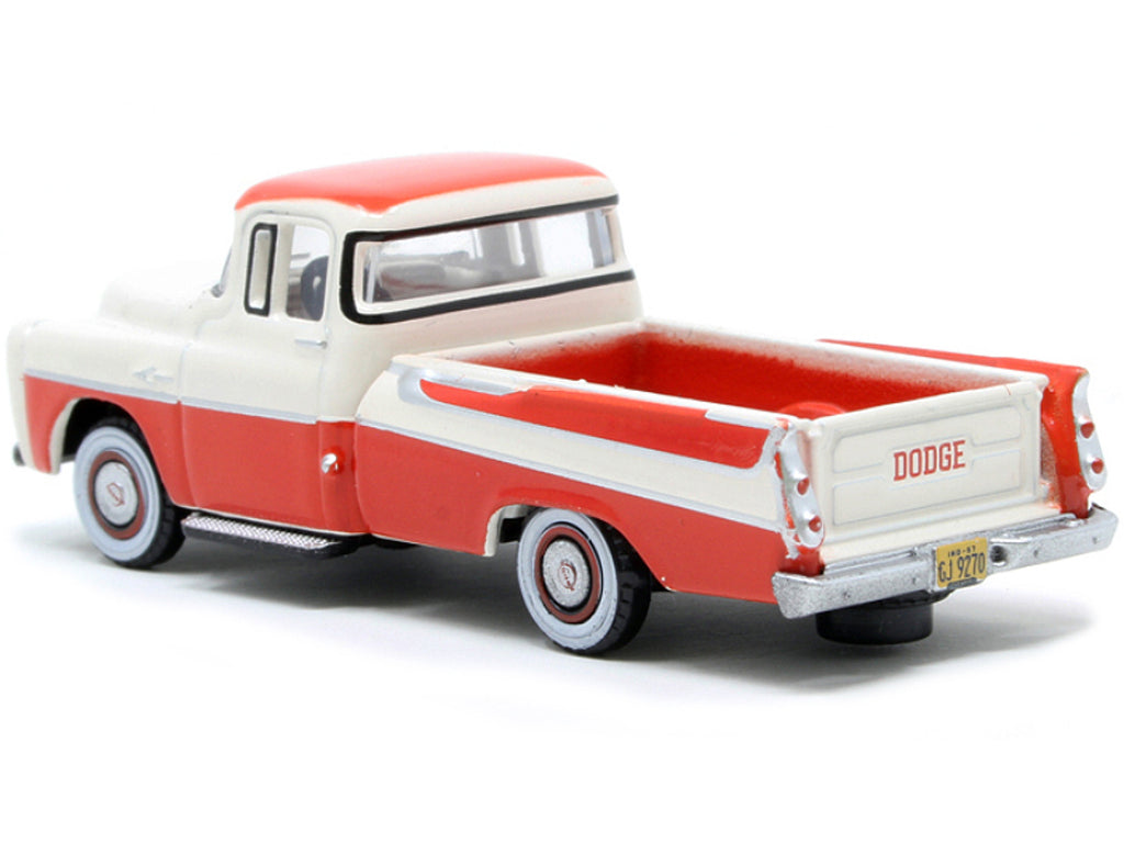 1957 Dodge D100 Sweptside Pickup Truck Tropical Coral and Glacier White 1/87 (HO) Scale Diecast Model Car by Oxford Diecast - image 3