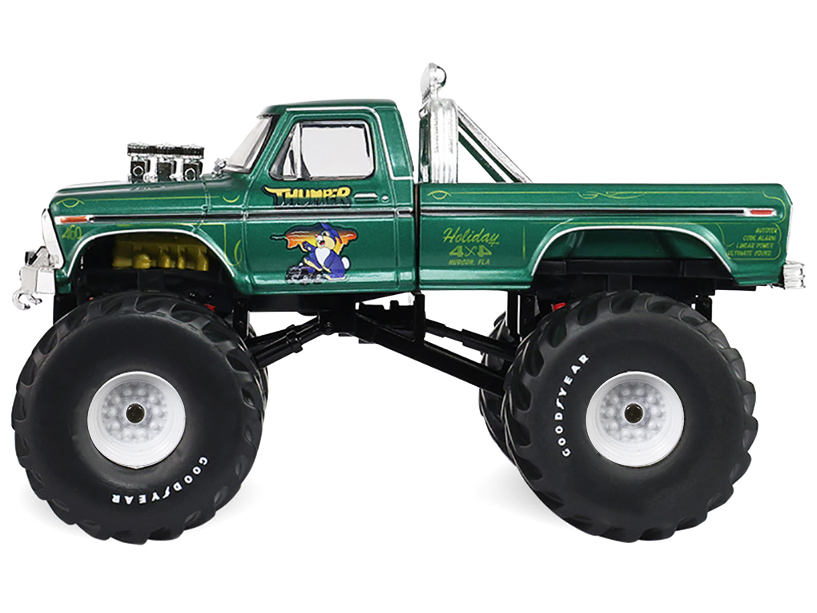 1975 Ford F-250 Monster Truck with 66-Inch Tires "Thumper" Green Metallic "Kings of Crunch" Series 1/43 Diecast Model Car by Greenlight - image 2