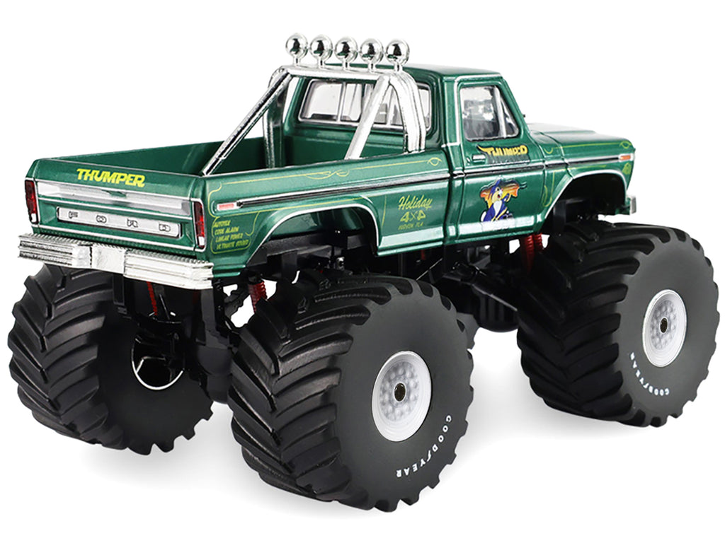 1975 Ford F-250 Monster Truck with 66-Inch Tires "Thumper" Green Metallic "Kings of Crunch" Series 1/43 Diecast Model Car by Greenlight - image 3