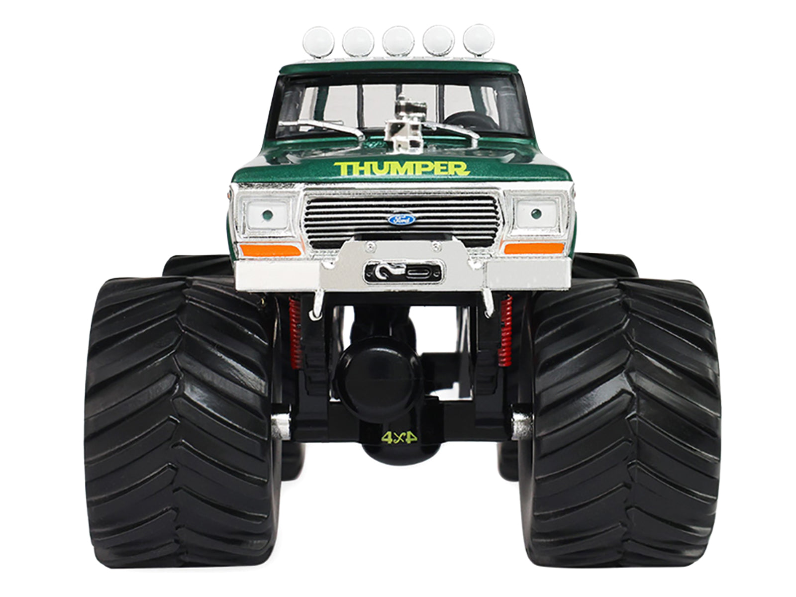 1975 Ford F-250 Monster Truck with 66-Inch Tires "Thumper" Green Metallic "Kings of Crunch" Series 1/43 Diecast Model Car by Greenlight - image 4