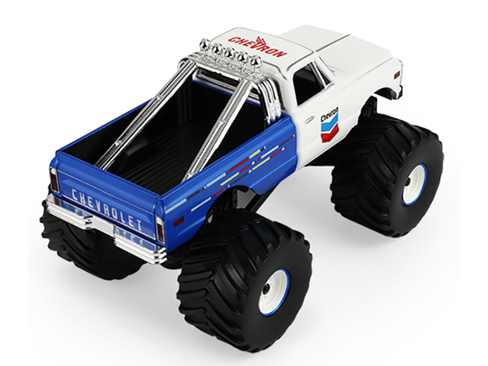 1972 Chevrolet K-10 Monster Truck "Chevron 150th Anniversary" White and Blue Metallic "Kings of Crunch" Series 1/43 Diecast Model Car by Greenlight - image 3