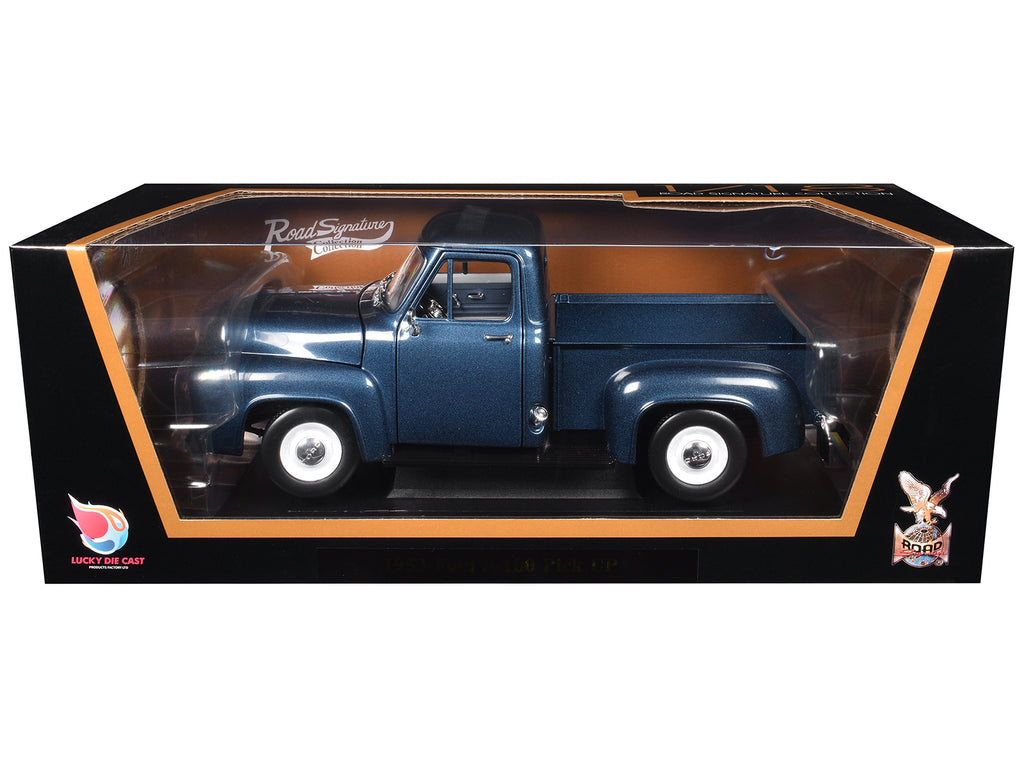 1953 Ford F-100 Pickup Dark Blue 1/18 Diecast Model Car by Road Signature - image 3
