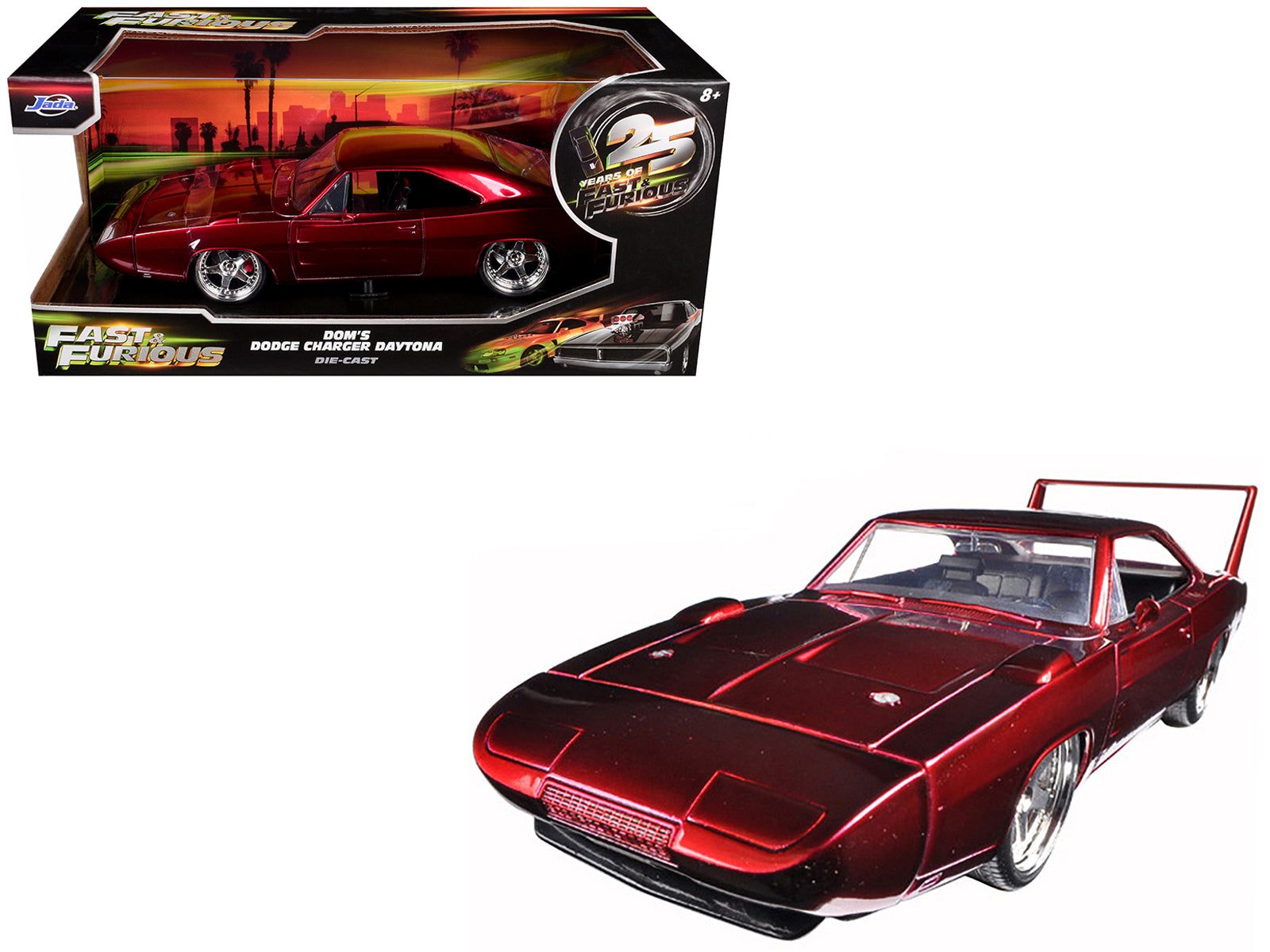 1969 Dodge Charger Daytona Red "Fast & Furious 6" (2013) Movie "25 Years of Fast & Furious" Series 1/24 Diecast Model Car by Jada