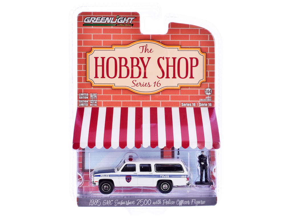 1985 GMC Suburban 2500 "New York City Transit Police Department" White with Blue Stripes and Police Officer Figure "The Hobby Shop" Series 16 1/64 Diecast Model Car by Greenlight - image 3