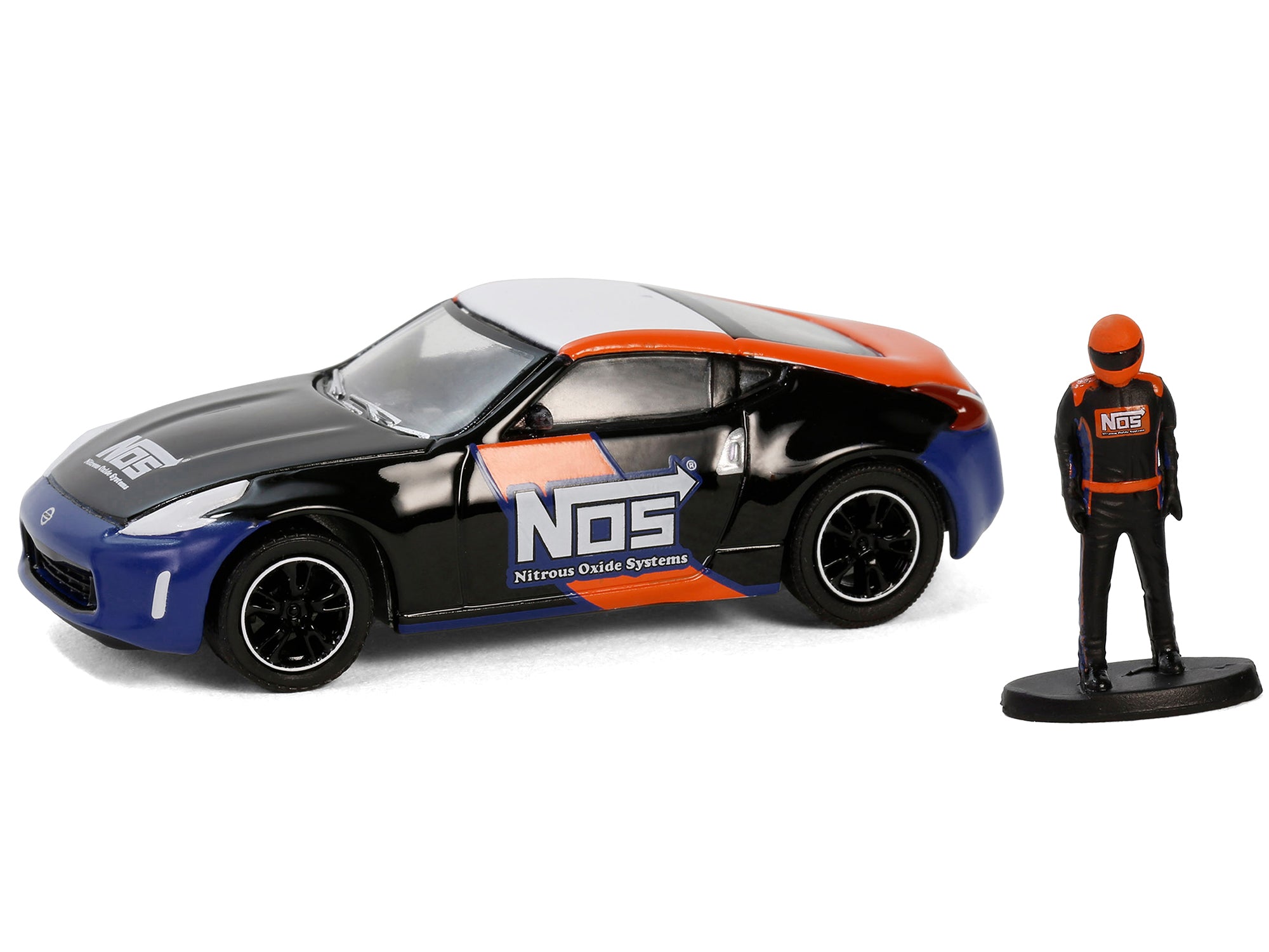 2020 Nissan 370z "NOS Nitrous Oxide Systems" Black with Graphics and Race Car Driver "The Hobby Shop" Series 16 1/64 Diecast Model Car by Greenlight - image 2