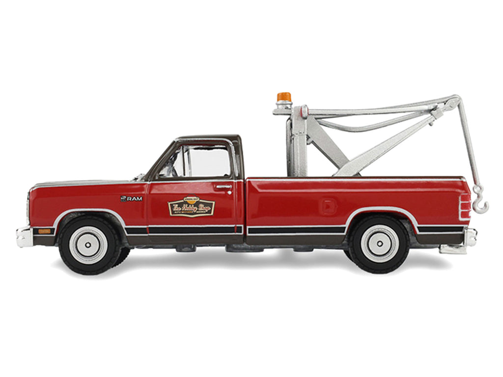 1983 Dodge Ram D-100 Royal SE Tow Truck with Drop-In Tow Hook "Hobby Shop Auto Mechanic" Brown and Red with Work Lights "The Hobby Shop" Series 17 1/64 Diecast Model Car by Greenlight