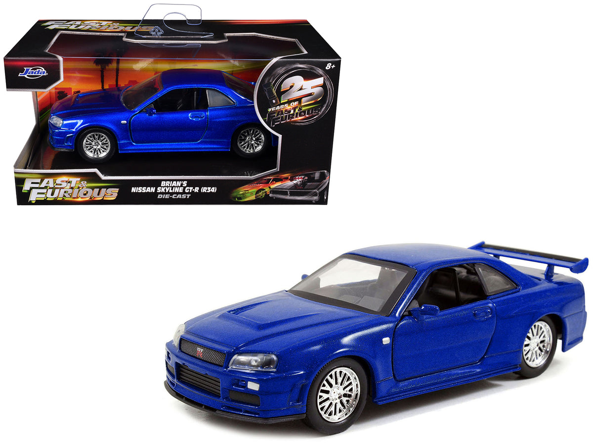 Brian's Nissan Skyline GT-R (R34) RHD (Right Hand Drive) Blue Metallic "Fast & Furious" (2009) Movie "25 Years of Fast & Furious" Series 1/32 Diecast Model Car by Jada