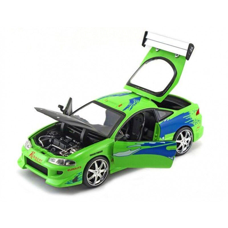 Brian's Mitsubishi Eclipse Green with Black Hood and Graphics "The Fast and The Furious" (2001) Movie "25 Years of Fast & Furious" Series 1/24 Diecast Model by Jada - image 3