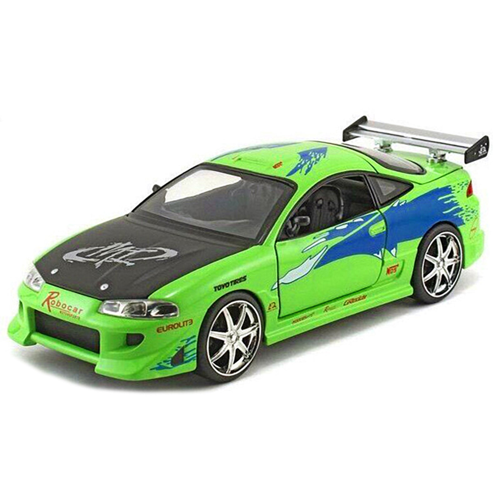 Brian's Mitsubishi Eclipse Green with Black Hood and Graphics "The Fast and The Furious" (2001) Movie "25 Years of Fast & Furious" Series 1/24 Diecast Model by Jada - image 2