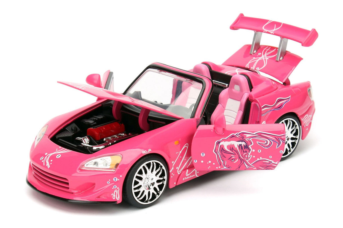 Suki's 2001 Honda S2000 Convertible Pink with Graphics "25 Years of Fast & Furious" "2 Fast 2 Furious" (2003) Movie 1/24 Diecast Model Car by Jada - image 2
