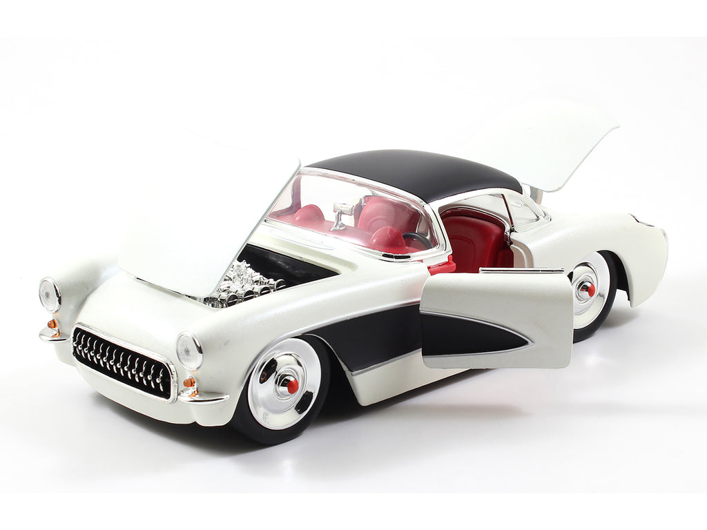 1957 Chevrolet Corvette Satin Cream Metallic with Matt Black Top and Side 1/24 Diecast Model Car by Jada - image 5