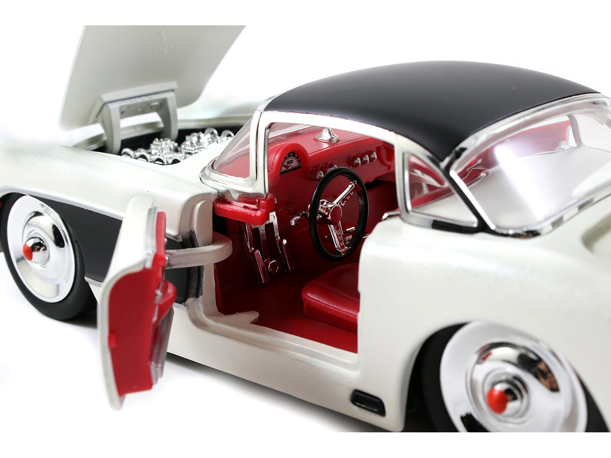 1957 Chevrolet Corvette Satin Cream Metallic with Matt Black Top and Side 1/24 Diecast Model Car by Jada - image 4