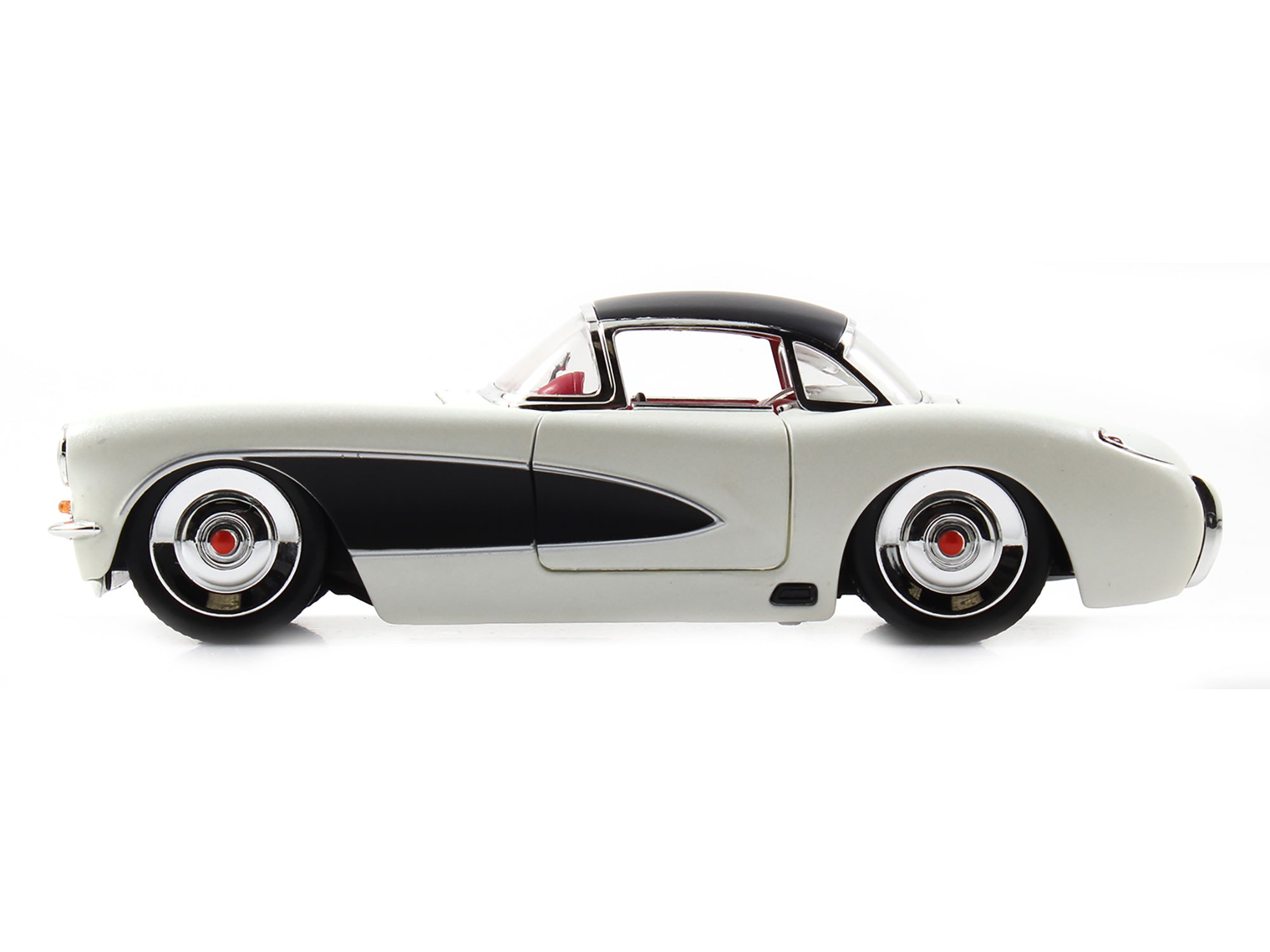 1957 Chevrolet Corvette Satin Cream Metallic with Matt Black Top and Side 1/24 Diecast Model Car by Jada - image 3