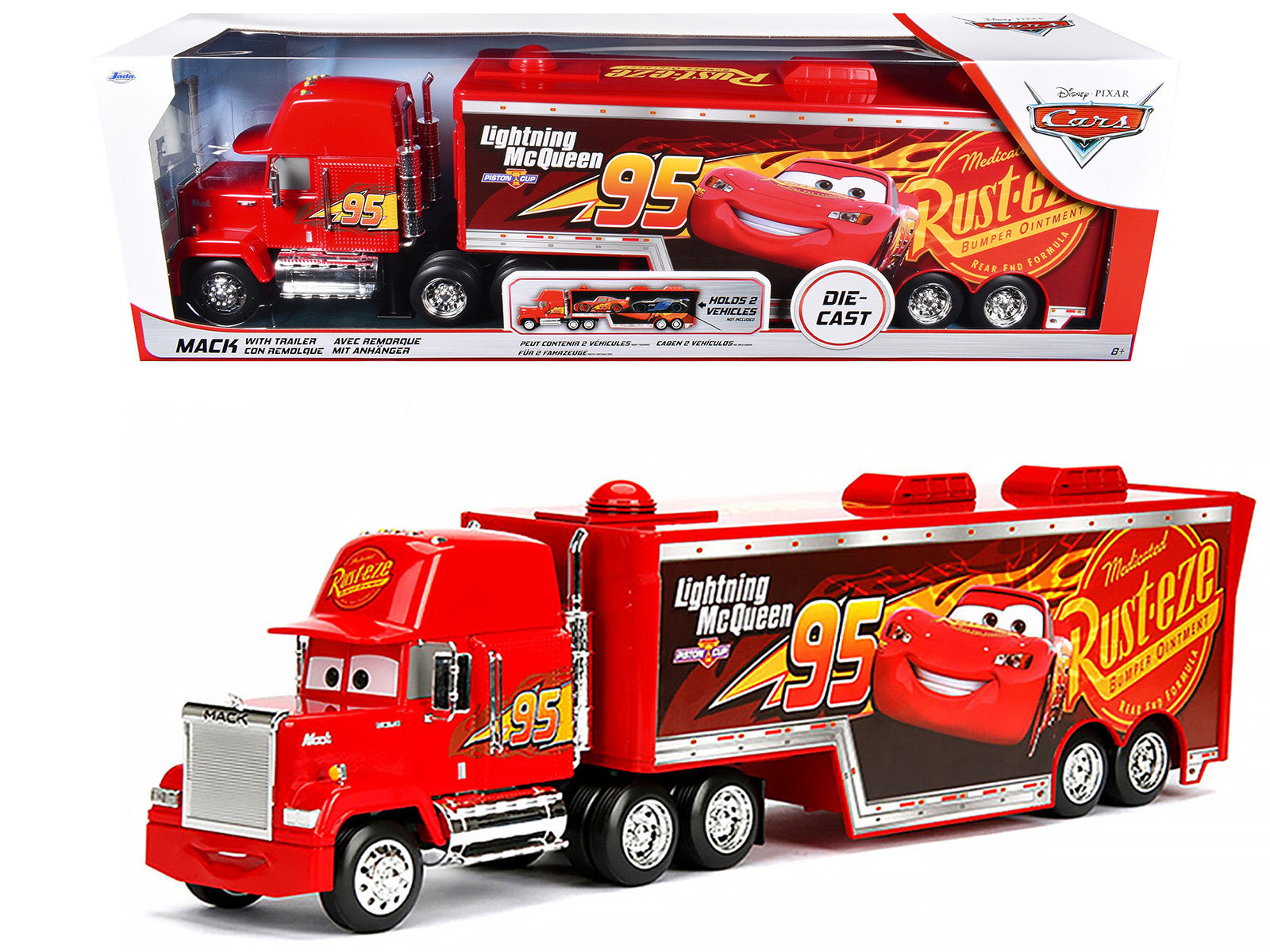 Mack Tractor Truck with Hauler Red "Disney & Pixar Cars" Movie "Hollywood Rides" Series Diecast Model Car by Jada
