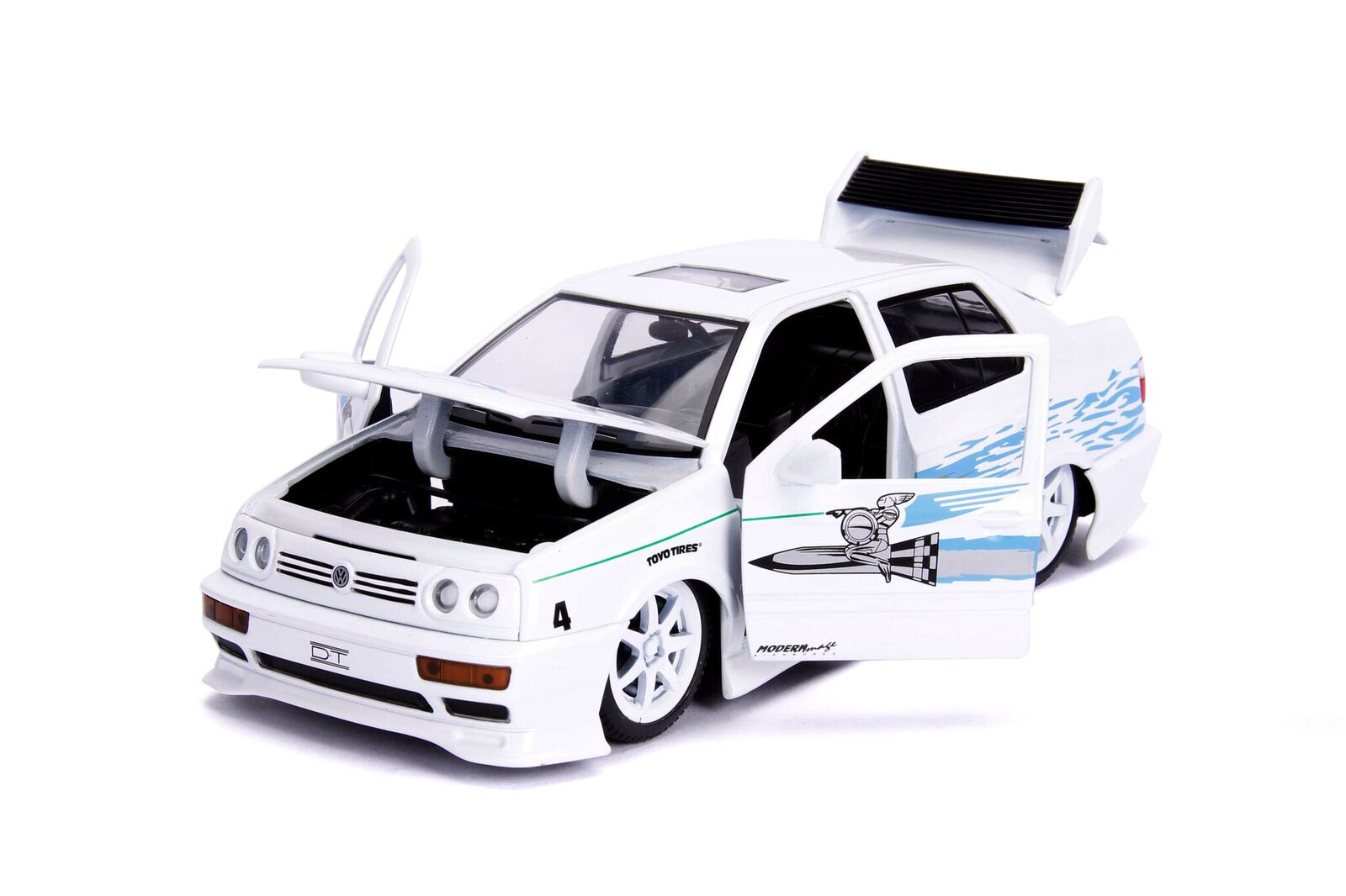 Jesse's Volkswagen Jetta White with Graphics "Fast & Furious" Movie 1/24 Diecast Model Car by Jada - image 3
