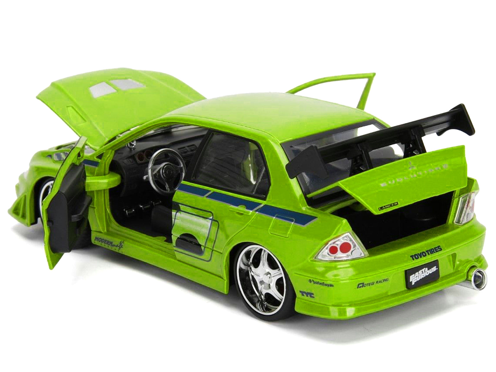 Brian's Mitsubishi Lancer Evolution VII Green with Graphics "Fast & Furious" Movie 1/24 Diecast Model Car by Jada - image 3