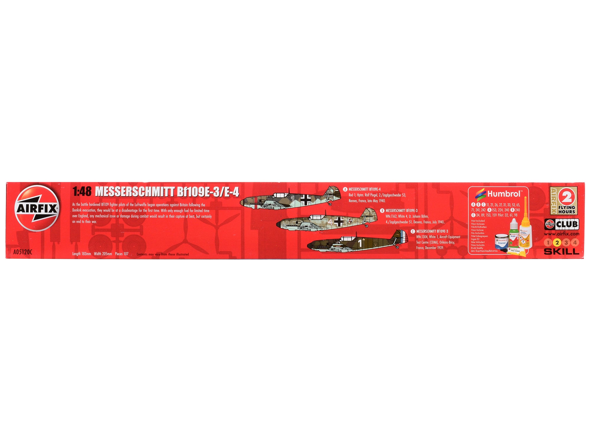 Level 2 Model Kit Messerschmitt Bf109E-3/E-4 Fighter Aircraft with Scheme Options 1/48 Plastic Model Kit by Airfix - image 2