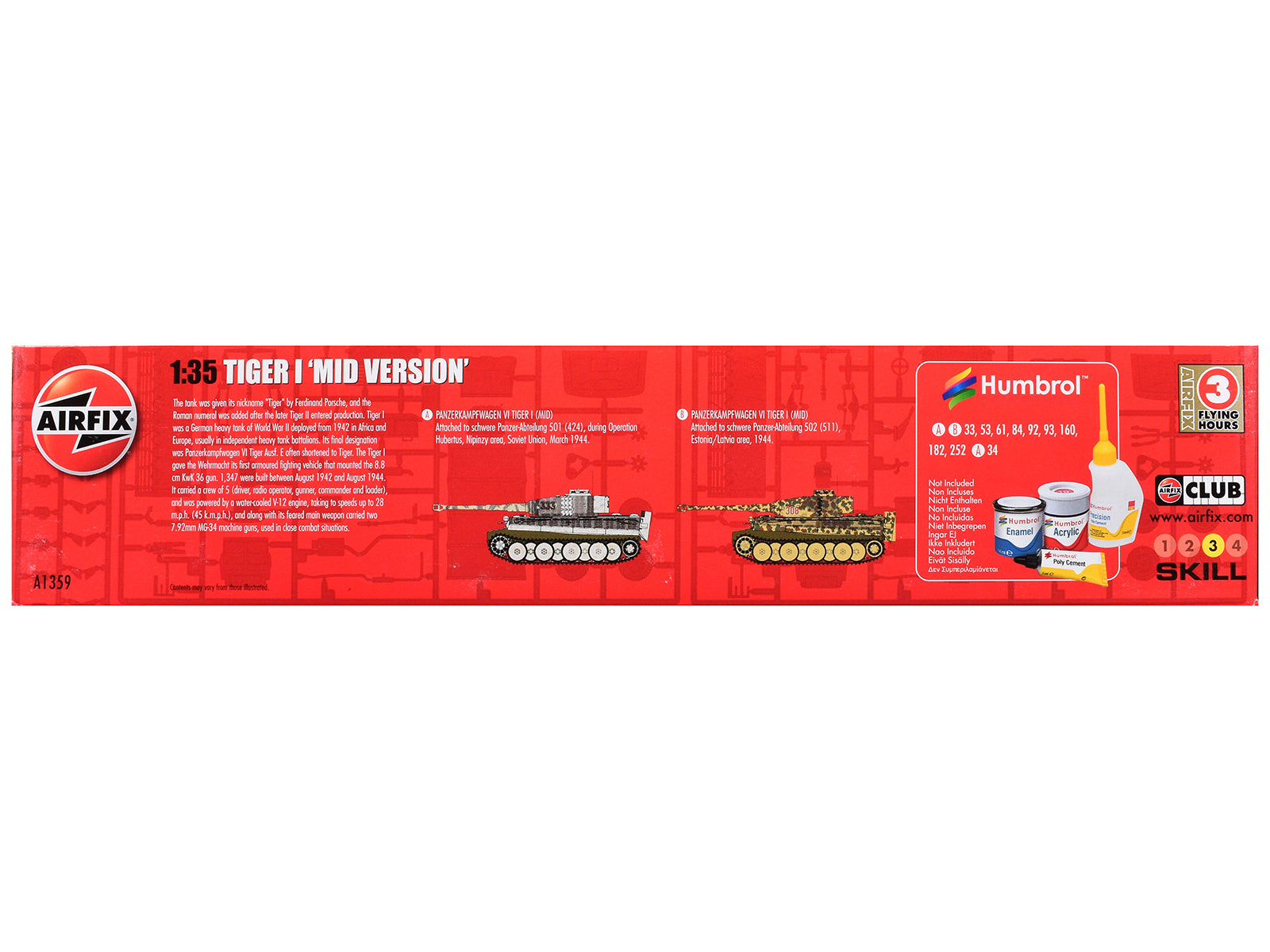 Level 3 Model Kit Tiger I "Mid Version" Tank with 2 Scheme Options 1/35 Plastic Model Kit by Airfix - image 2