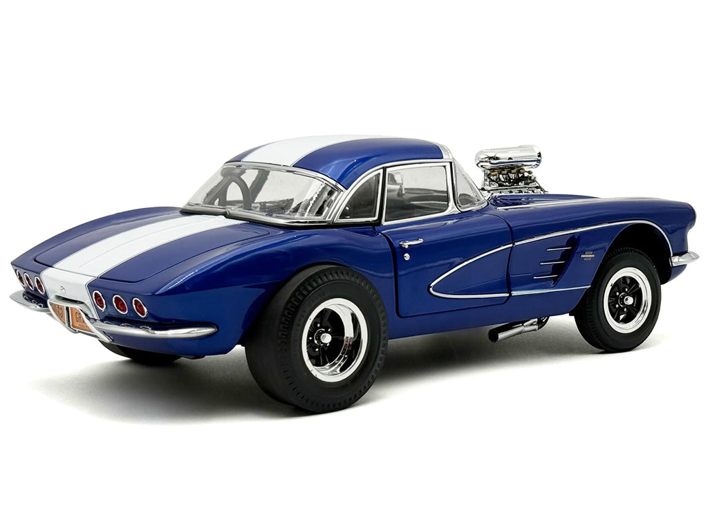 1961 Chevrolet Corvette Grand Sport Gasser Admiral Blue Metallic with White Stripe Limited Edition to 204 pieces Worldwide 1/18 Diecast Model Car by ACME