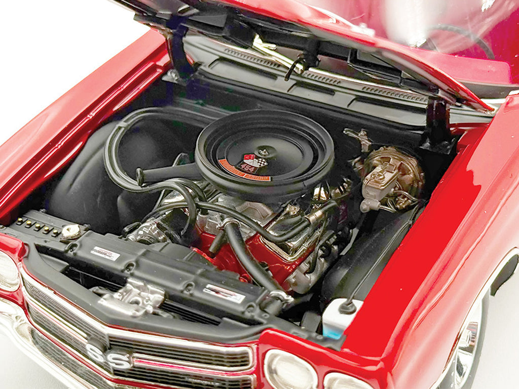 1970 Chevrolet Chevelle SS 454 LS6 Cranberry Red with White Stripes and Red Interior Limited Edition to 454 pieces Worldwide 1/18 Diecast Model Car by ACME - image 2
