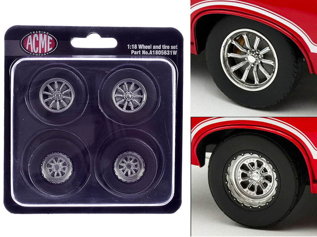 Drag Wheel and Tire Set of 4 pieces from "1970 Oldsmobile 442 W30 W-Machine" for 1/18 Scale Model by Acme