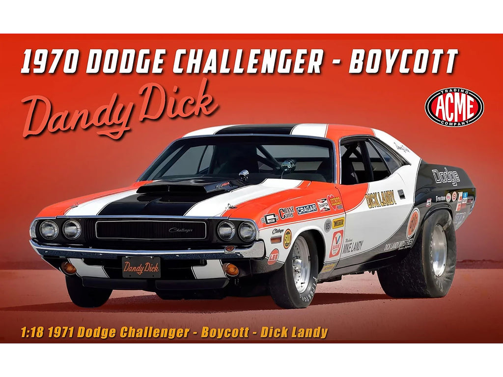 1970 Dodge Challenger "Boycott - 'Dandy' Dick Landy" White with Black and Red Stripes and Graphics Limited Edition to 500 pieces Worldwide 1/18 Diecast Model Car by ACME - image 3
