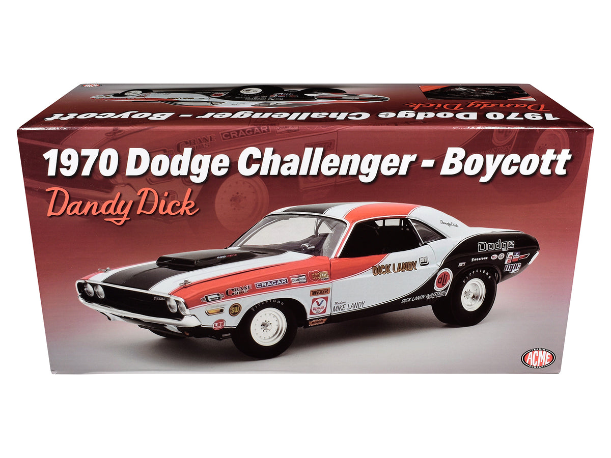 1970 Dodge Challenger "Boycott - 'Dandy' Dick Landy" White with Black and Red Stripes and Graphics Limited Edition to 500 pieces Worldwide 1/18 Diecast Model Car by ACME - image 2