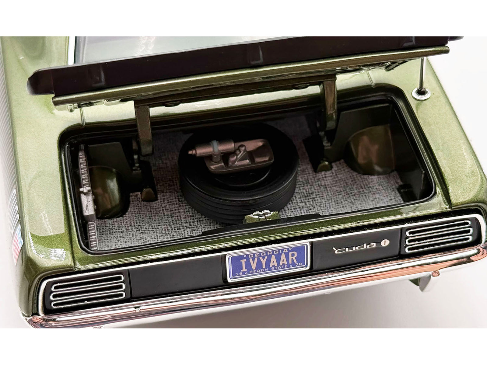 1970 Plymouth AAR Cuda Ivy Green Metallic with Black Stripes and Green Interior Limited Edition to 576 pieces Worldwide 1/18 Diecast Model Car by ACME
