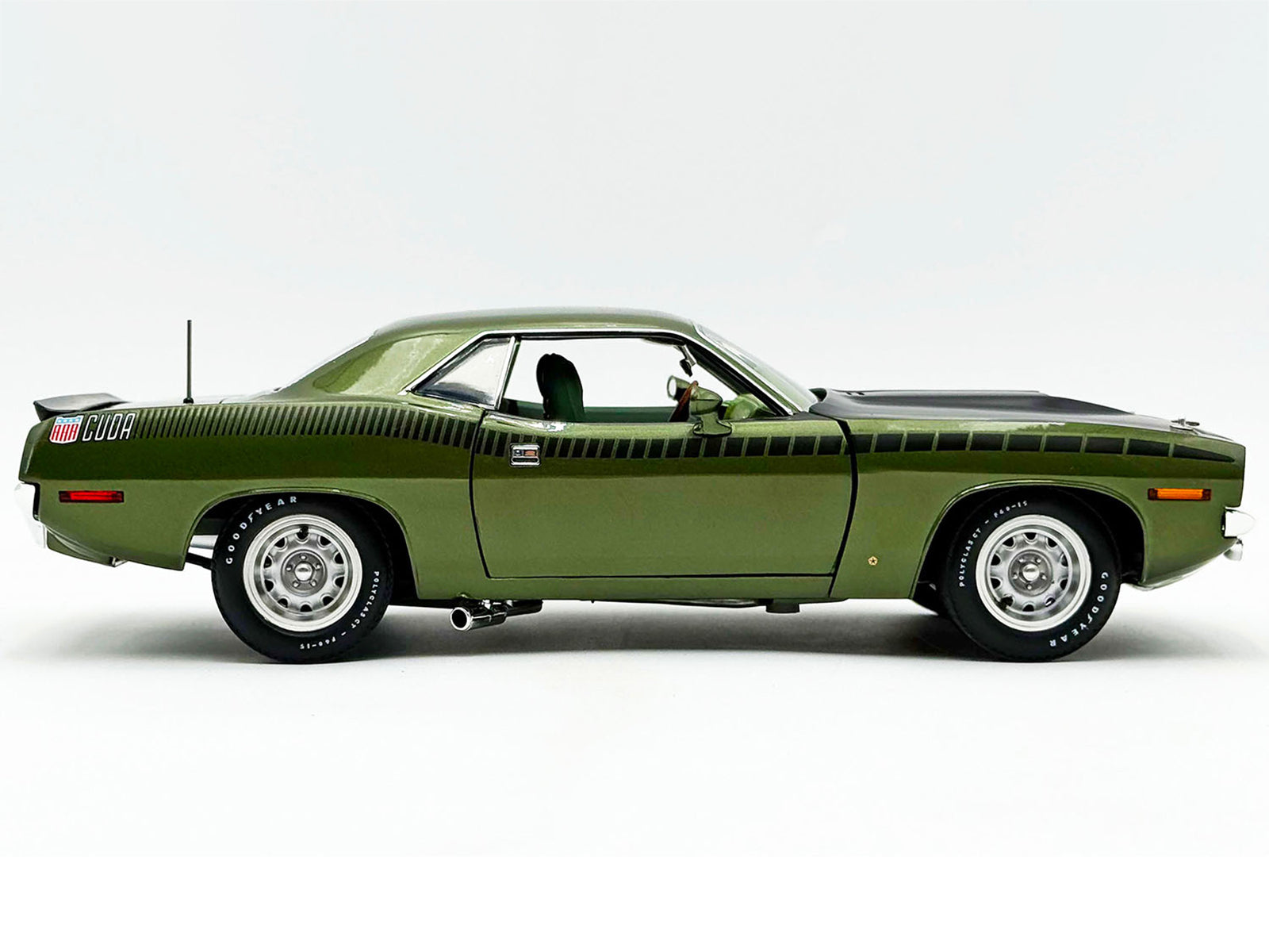 1970 Plymouth AAR Cuda Ivy Green Metallic with Black Stripes and Green Interior Limited Edition to 576 pieces Worldwide 1/18 Diecast Model Car by ACME