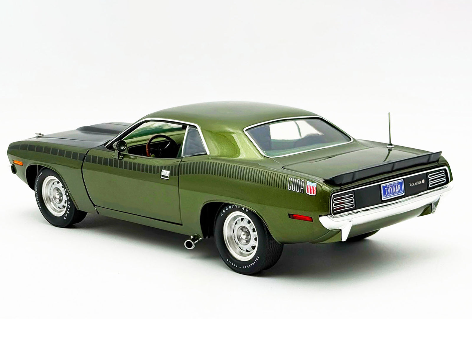 1970 Plymouth AAR Cuda Ivy Green Metallic with Black Stripes and Green Interior Limited Edition to 576 pieces Worldwide 1/18 Diecast Model Car by ACME
