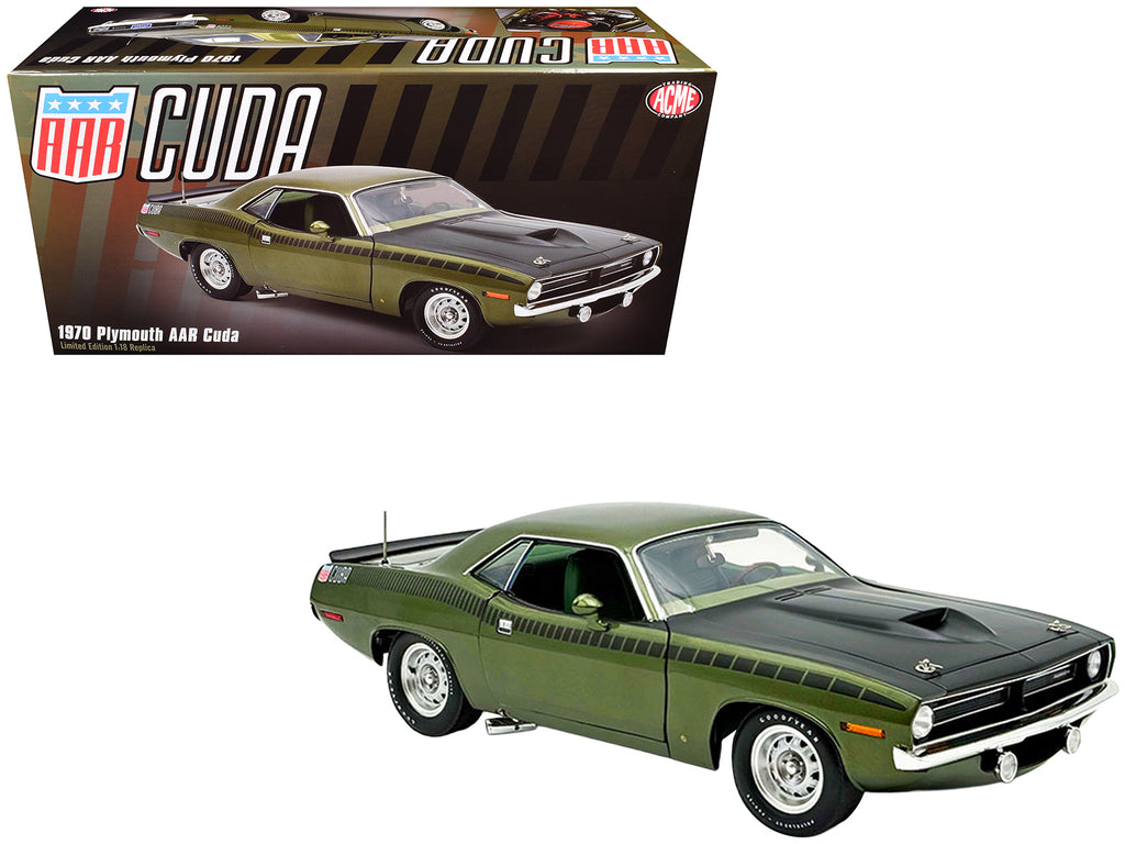 1970 Plymouth AAR Cuda Ivy Green Metallic with Black Stripes and Green Interior Limited Edition to 576 pieces Worldwide 1/18 Diecast Model Car by ACME