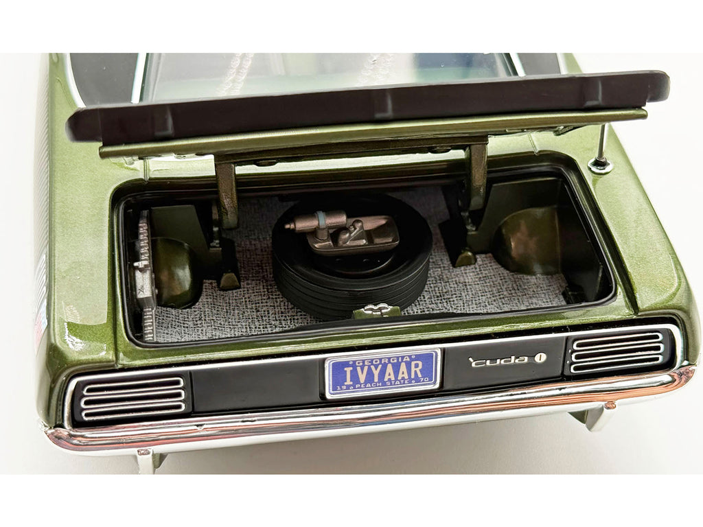 1970 Plymouth AAR Cuda Ivy Green Metallic with Black Stripes and Black Vinyl Top with Green Interior Limited Edition to 448 pieces Worldwide 1/18 Diecast Model Car by ACME