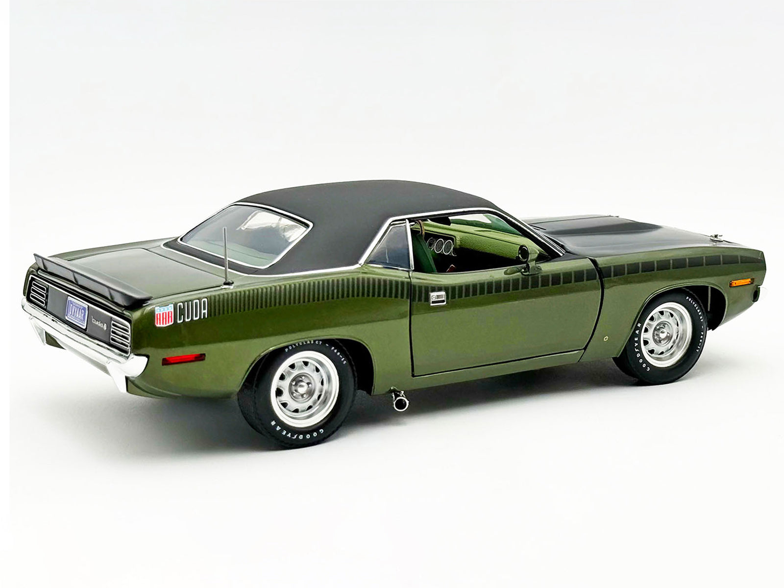 1970 Plymouth AAR Cuda Ivy Green Metallic with Black Stripes and Black Vinyl Top with Green Interior Limited Edition to 448 pieces Worldwide 1/18 Diecast Model Car by ACME
