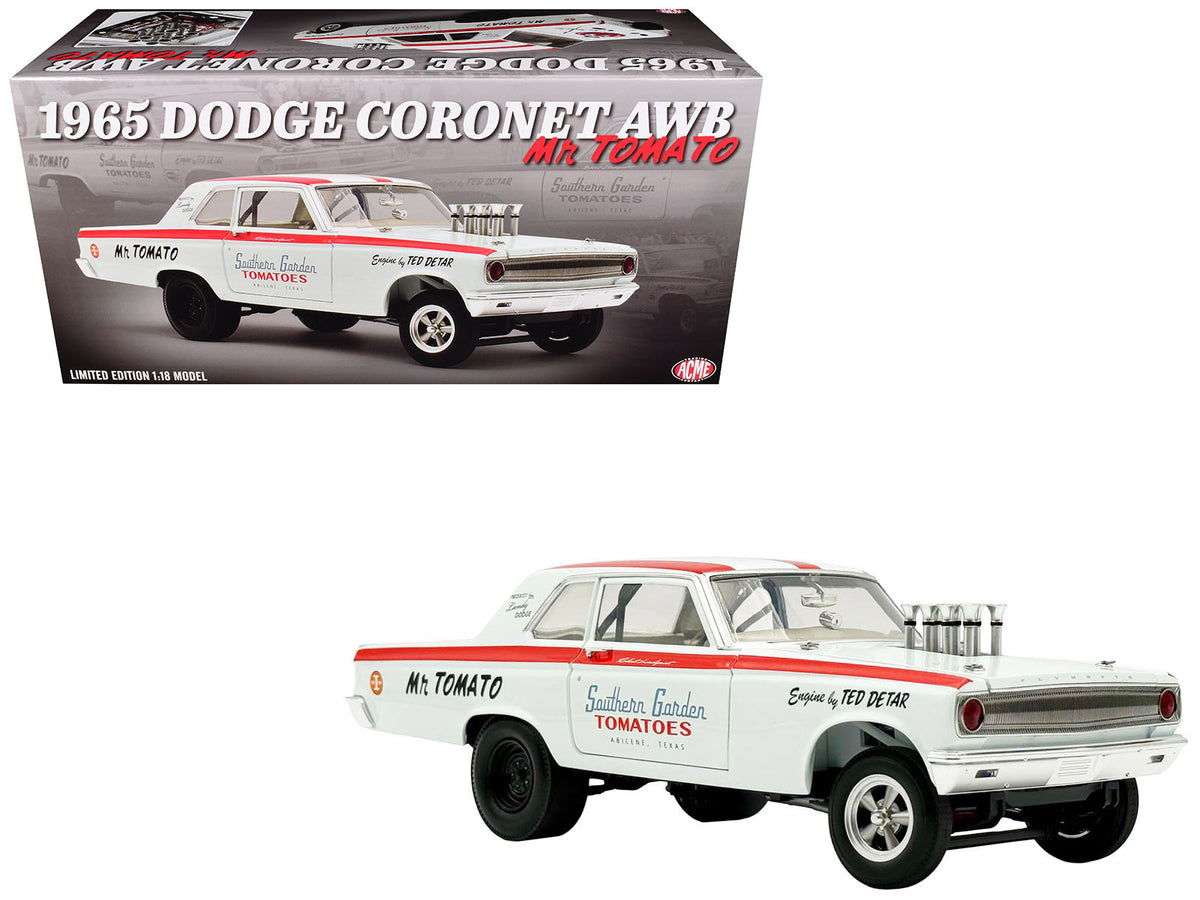 1965 Dodge Coronet AWB "Mr. Tomato" White with Red Stripes Limited Edition to 408 pieces Worldwide 1/18 Diecast Model Car by ACME