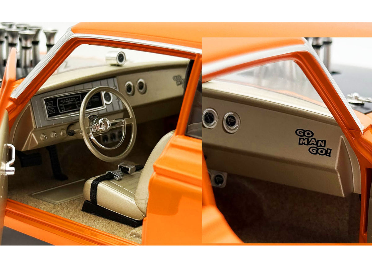 1965 Dodge Coronet AWB "Go Man Go" Go Mango Orange with Black Hood Limited Edition to 300 pieces Worldwide 1/18 Diecast Model Car by ACME