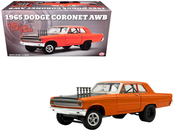 1965 Dodge Coronet AWB "Go Man Go" Go Mango Orange with Black Hood Limited Edition to 300 pieces Worldwide 1/18 Diecast Model Car by ACME