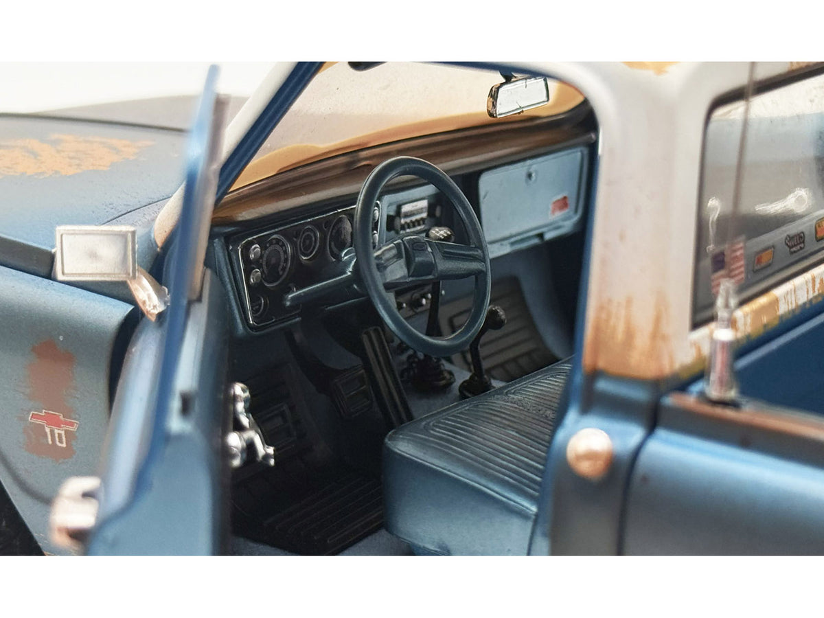 1967 Chevrolet K-10 Pickup Truck "World of Outlaws Push Truck" Blue (Rusted) with White Top Limited Edition to 378 pieces Worldwide 1/18 Model Car by ACME - image 3