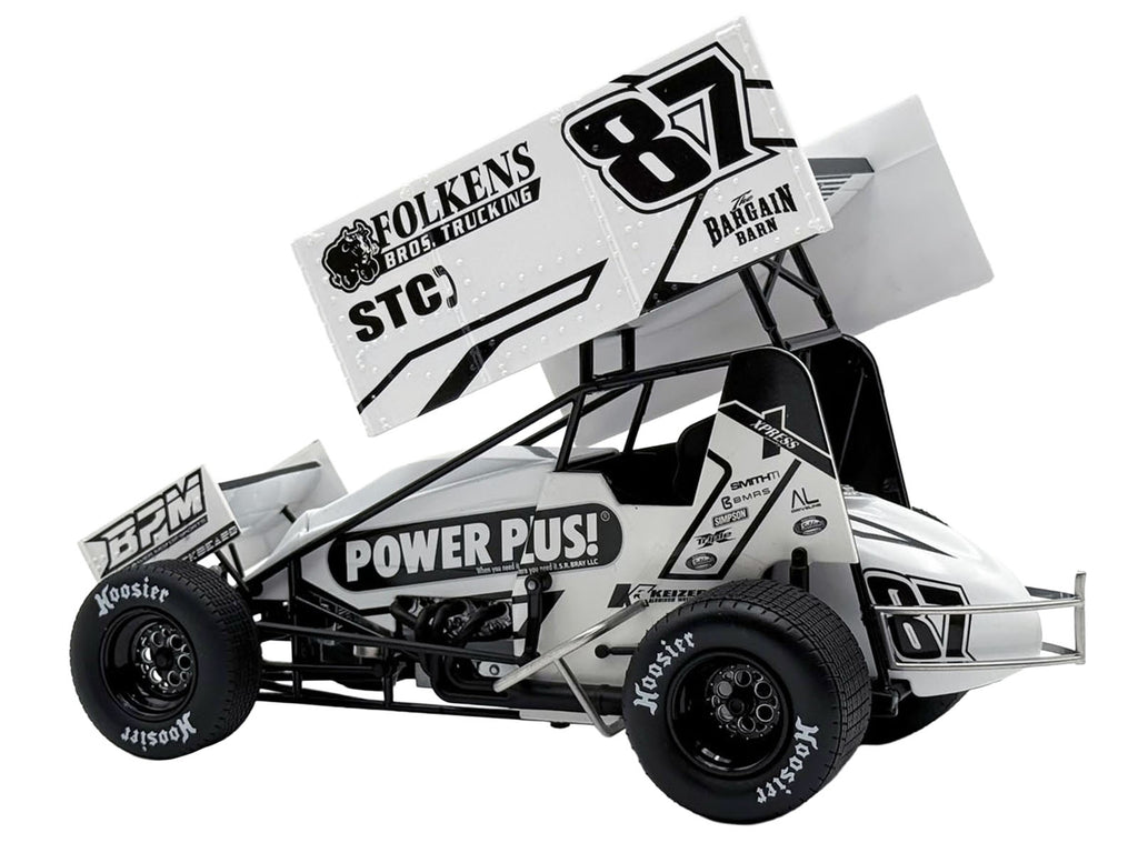 Winged Sprint Car #87 Aaron Reutzel "Power Plus" White (2026) 1/18 Diecast Model Car by ACME
