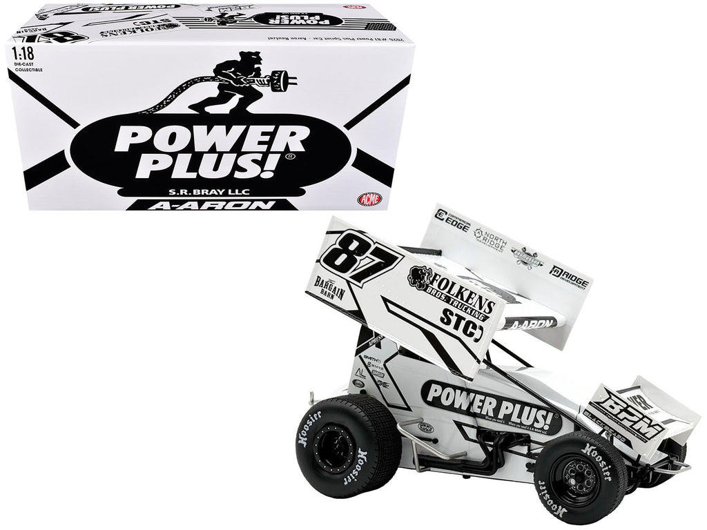 Winged Sprint Car #87 Aaron Reutzel "Power Plus" White (2026) 1/18 Diecast Model Car by ACME