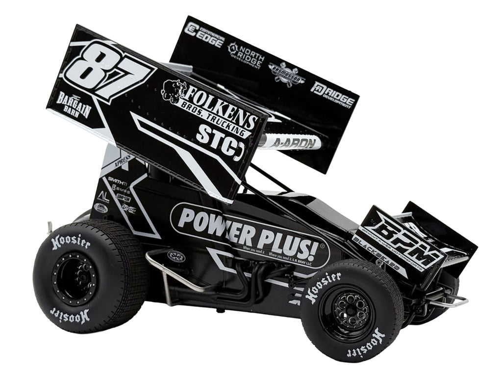 Winged Sprint Car #87 Aaron Reutzel "Power Plus" Black (2026) 1/18 Diecast Model Car by ACME