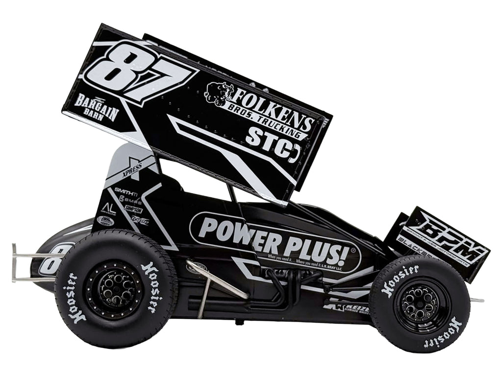 Winged Sprint Car #87 Aaron Reutzel "Power Plus" Black (2026) 1/18 Diecast Model Car by ACME