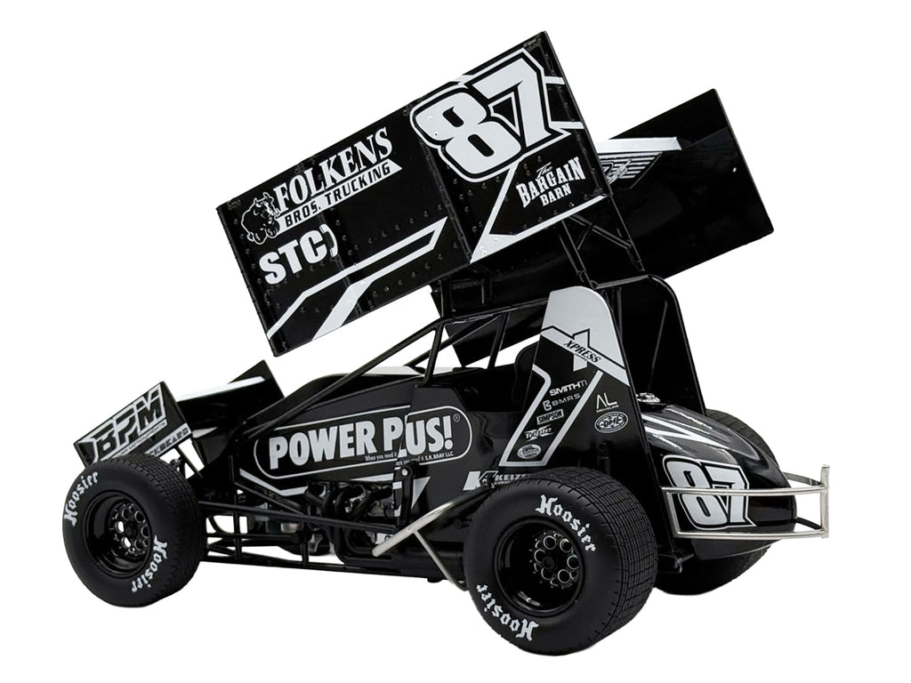 Winged Sprint Car #87 Aaron Reutzel "Power Plus" Black (2026) 1/18 Diecast Model Car by ACME