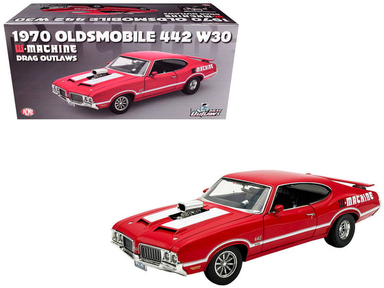 1970 Oldsmobile 442 W30 "W-Machine - Drag Outlaws" Red with White Stripes, Limited Edition 300, 1/18 by ACME