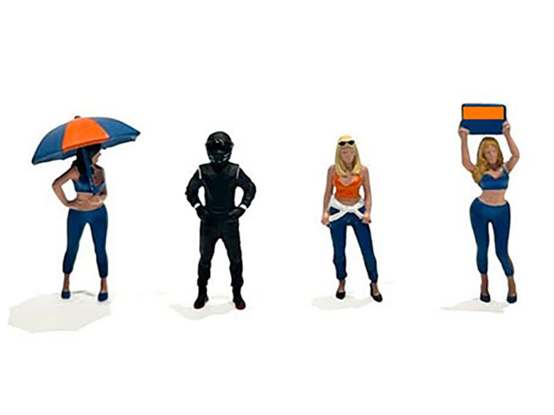 "Grid Girls" 5 piece Diecast Figure Set (4 People Figures 1 Umbrella) Limited Edition to 3600 pieces Worldwide for 1/64 Scale Models by American Diorama - image 2