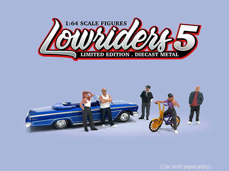 "Lowriders #5" 6 piece (5 People 1 Bicycle) Diecast Figures Set 1/64 Scale Models by American Diorama - image 3
